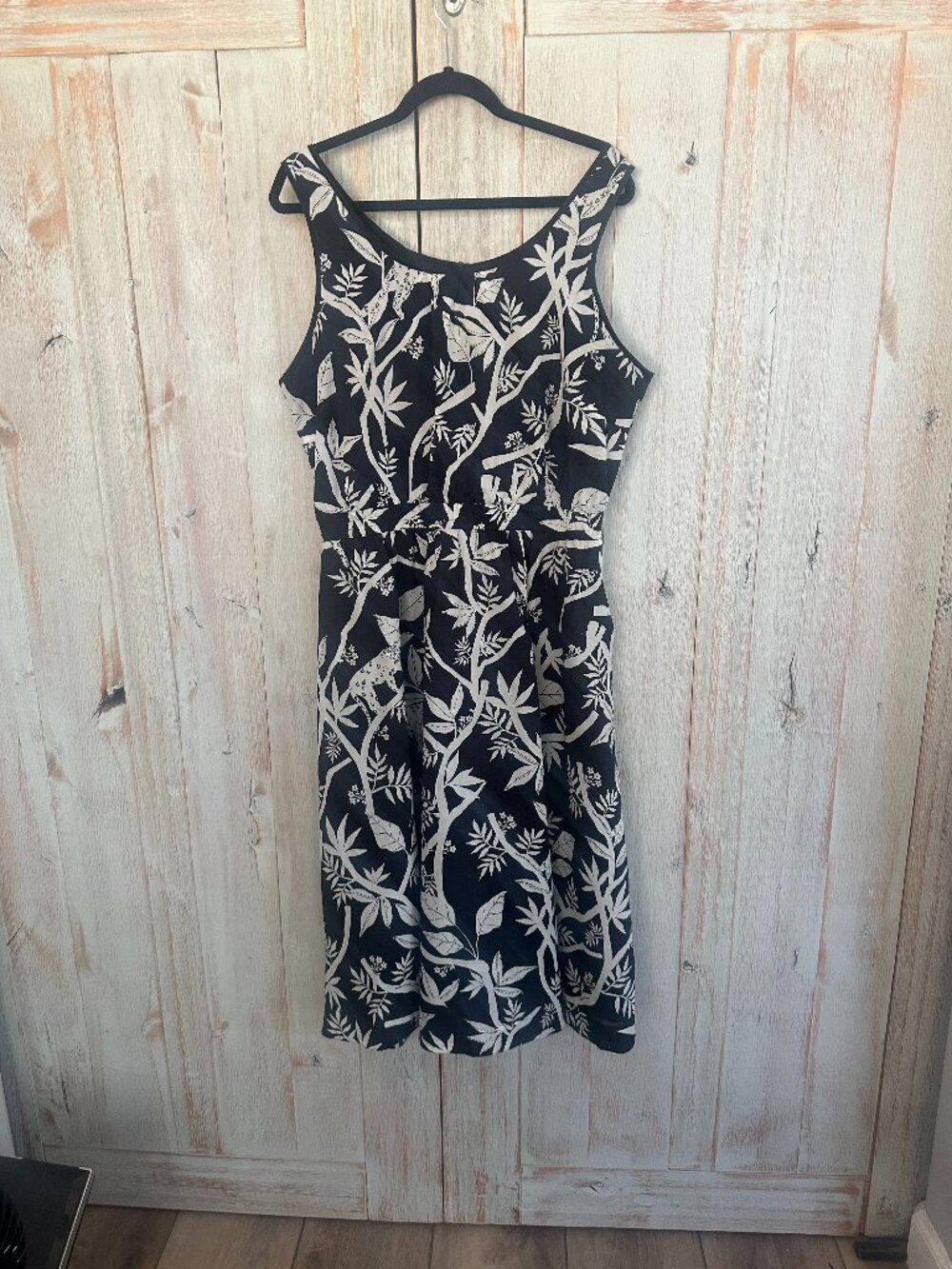 Talbots Black & White Jungle Print Midi Dress  Size 12